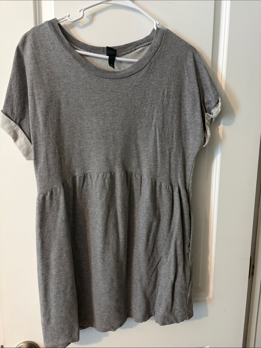 Grey Short Sleeve “sweatshirt” style mini dress.